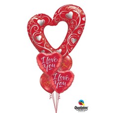 Bouquet - 46 Hearts & Filigree Red Qualatex #16441 29133-2 40862-2